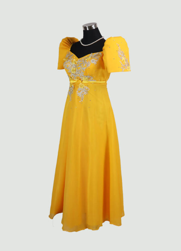 Filipiniana Mestiza Long Dress - Tulip (Gold Chiffon) Large - Image 3