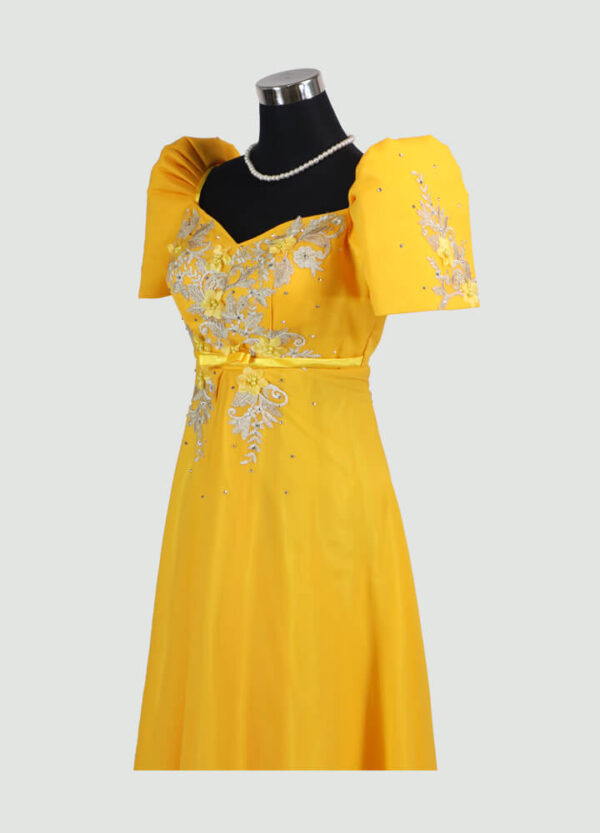 Filipiniana Mestiza Long Dress - Tulip (Gold Chiffon) Large - Image 4
