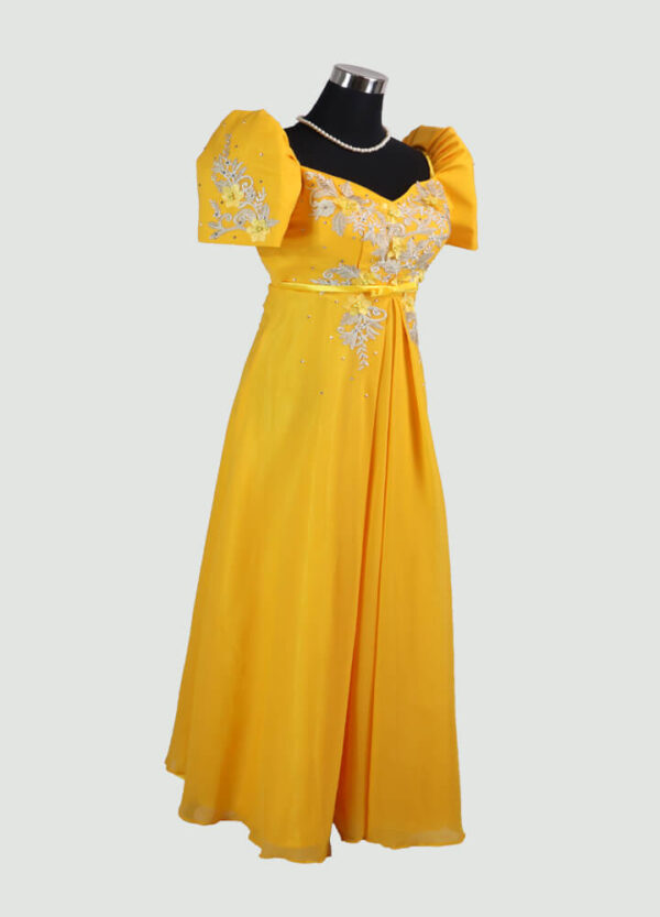 Filipiniana Mestiza Long Dress - Tulip (Gold Chiffon) Large - Image 5