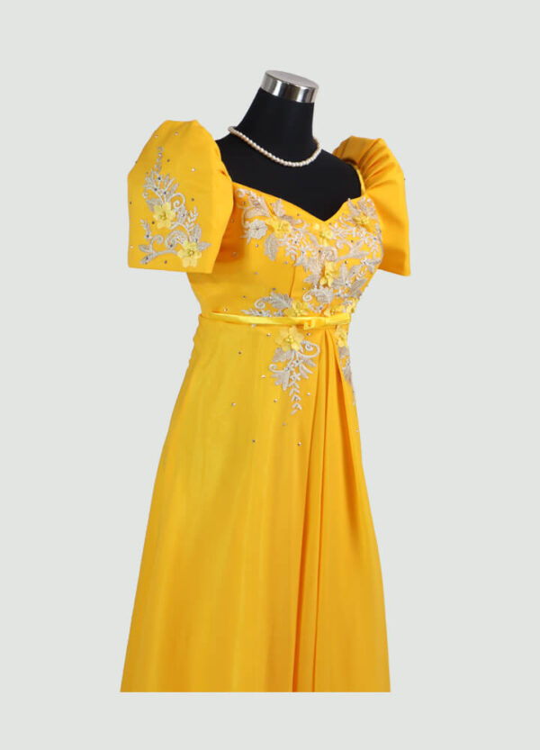 Filipiniana Mestiza Long Dress - Tulip (Gold Chiffon) Large - Image 6