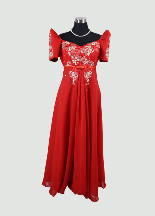 Filipiniana Mestiza Long Dress - Tulip (Red Chiffon) XL