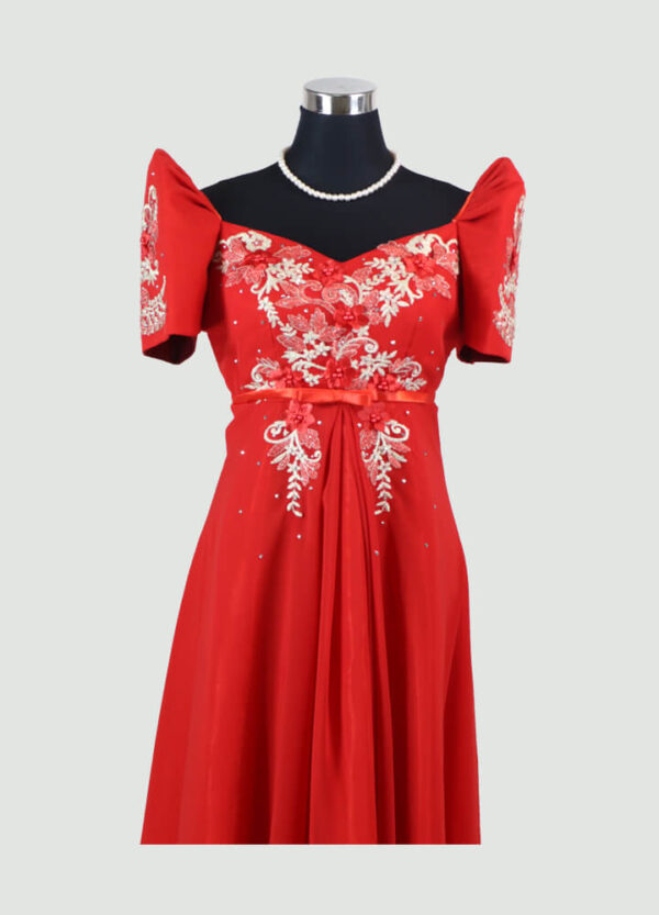 Filipiniana Mestiza Long Dress - Tulip (Red Chiffon) XL - Image 2