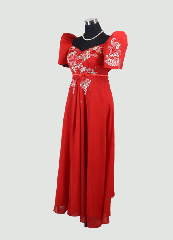 Filipiniana Mestiza Long Dress - Tulip (Red Chiffon) XL - Image 3
