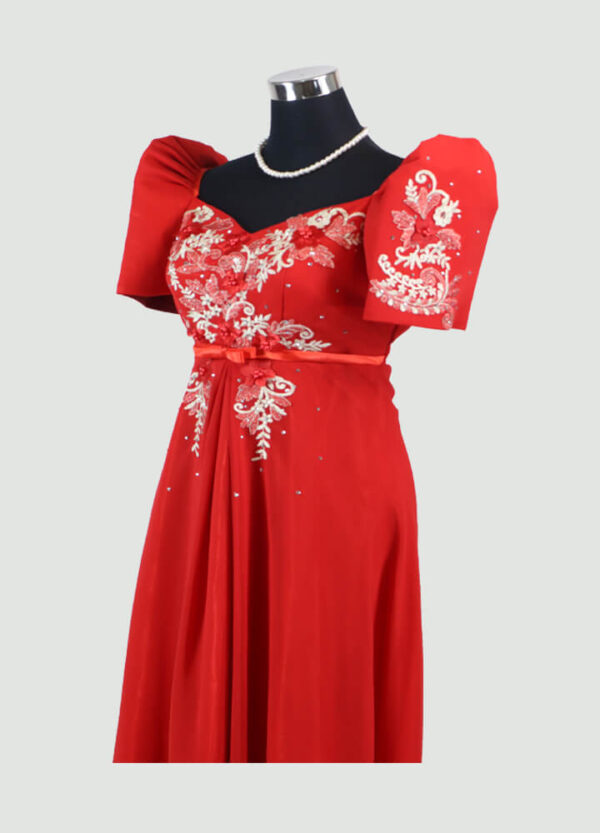 Filipiniana Mestiza Long Dress - Tulip (Red Chiffon) XL - Image 4