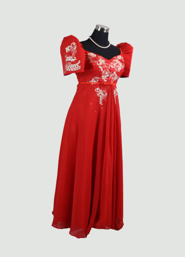 Filipiniana Mestiza Long Dress - Tulip (Red Chiffon) XL - Image 6
