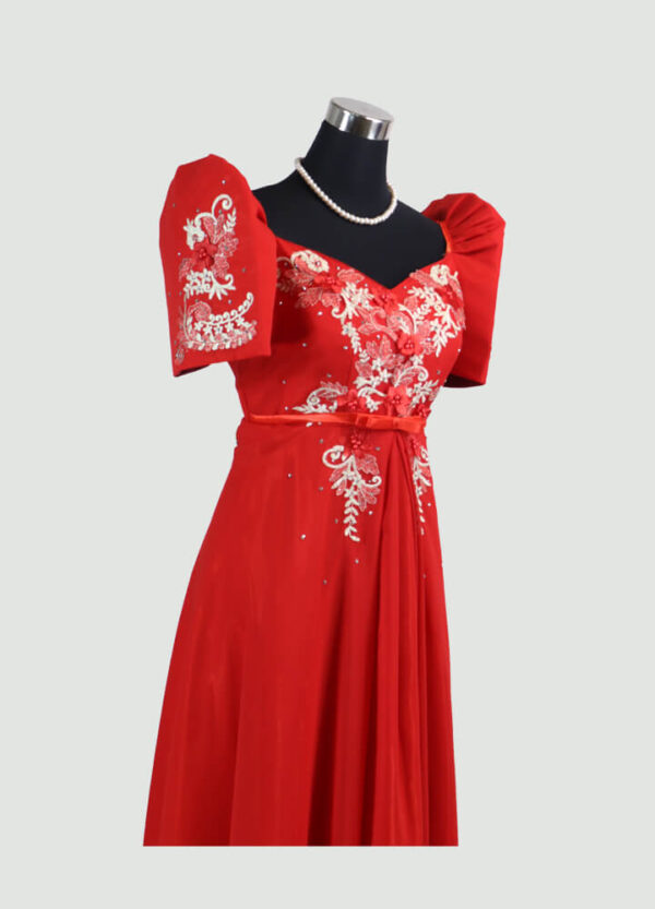 Filipiniana Mestiza Long Dress - Tulip (Red Chiffon) XL - Image 5
