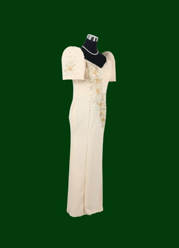 Filipiniana Mestiza Long Dress - Sampaguita - Beige (Small) - Image 6