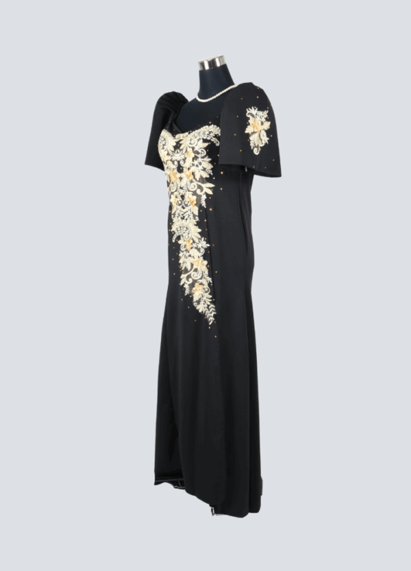 Filipiniana Mestiza Long Dress - Sampaguita - Black with Gold Lace (Medium) - Image 3